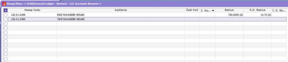 Hesaplar arası aktarım öncesi muhasebe hesap hareketleri