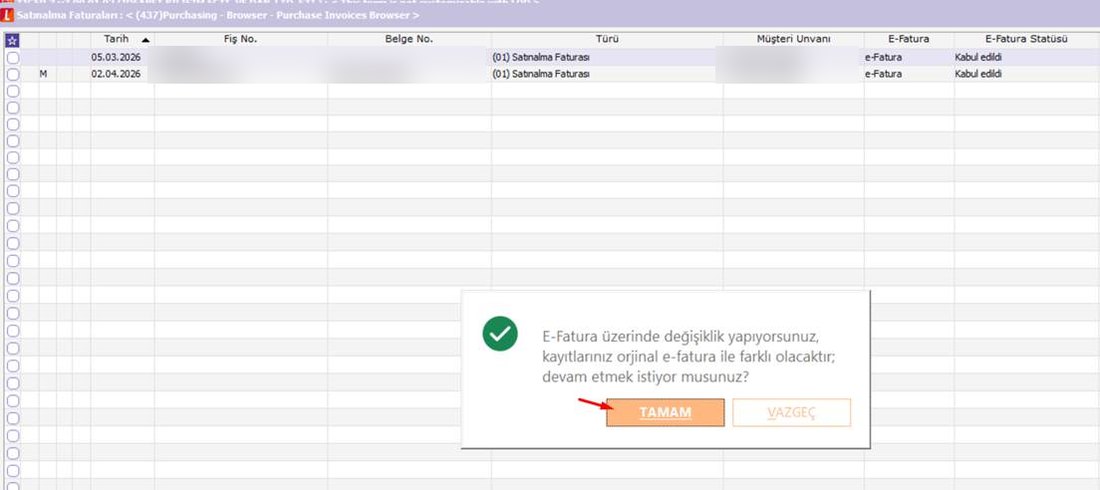 Logo e-Fatura üzerinde değişiklik onay uyarısı