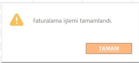 Logo faturalama işlemi tamamlandı uyarısı