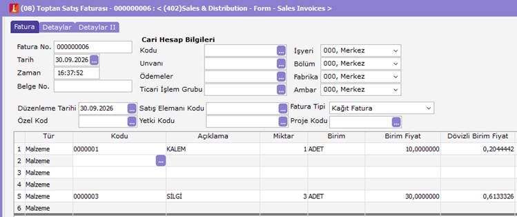 Logo fiş satırında Shift+Insert ile satır ekleme