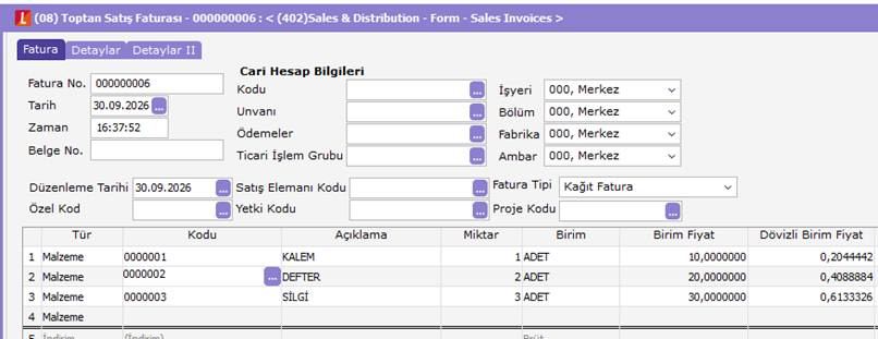 Logo fiş satırında Shift+Delete ile satır silme