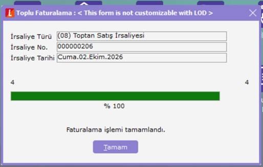 Logo toplu faturalama ilerleme ekranı
